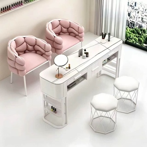 Factory-Delivered Cream Style <b>Nail</b> <b>Table</b> Set Single & Double Luxury Light for Celebrity <b>Nail</b> Shop - Product Image 1