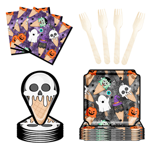 DAMAI Factory Wholesale Use Halloween Skull Ice Cream Paper Plate Set - Product Image 3