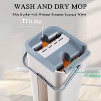 Ensemble serpillière plate en microfibre avec seau, lavage mains libres, serpillière à pression en plastique pour nettoyage de sols secs et humides, idéal pour l'élimination de la poussière à la maison