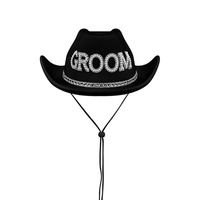 Topi Pernikahan Pengantin Pria dan Wanita dengan Huruf Berlian. Topi Denim Putih dan Hitam