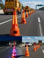 Cône de signalisation routière LED 100W avec avertissement sonore, réfléchissant, qualité ingénieur, clignotant, batterie 6H, sécurité routière, alarme vocale intelligente, corps en PVC