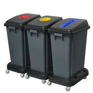 outdoor plastic garbage 3 compartment recycling recycle trash bin dustbin