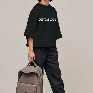 Nieuwe Trendy Streetwear Ronde Hals Gevallen Schouders Ribgebreide Taille Hem T-Shirt Custom Logo 100% Katoen Cropped Oversized T-Shirts