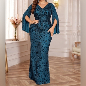 Vestido de Noche de Manga Larga con Lentejuelas para Mujer, Talla Grande, Vestido de Cola de Pez, Moda - Product Image 5