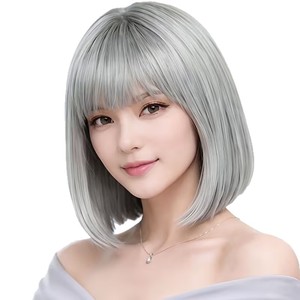 วิกผมบ๊อบสีเทาเงิน <span class=keywords><strong>ทรง</strong></span>ผมตรง วิกผมสังเคราะห์สำหรับผู้หญิง วิกผมสั้น แบบสวม ผลิตด้วยเครื่องจักร สำหรับขายข้ามประ<span class=keywords><strong>เท</strong></span>ศ - Product Image 5