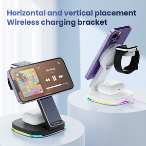 Artículos de regalo Premium Soporte de carga inalámbrica 3 en 1 rápido de 15W con Interruptor táctil Luz nocturna RGB dinámica para iPhone 16 Logotipo personalizado - Product Image 6