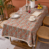 Nappe Jacquard Tissée à Motifs Floraux Style Campagne Européenne Personnalisable avec Franges Décoratives pour Usage Domestique, Vente en Gros et Revendeurs