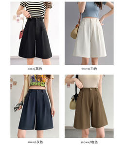 L0025 Short de costume en mousseline de soie pour femmes Pantalon cinq quarts décontracté à taille haute et coupe ajustée - Product Image 5