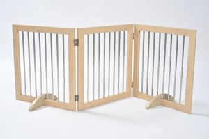 Clôture pour animaux de compagnie en MDF beige avec barres en acier inoxydable, barrière rectangulaire moderne pour <span class=keywords><strong>chat</strong></span> et chien, 160x57cm - Product Image 2