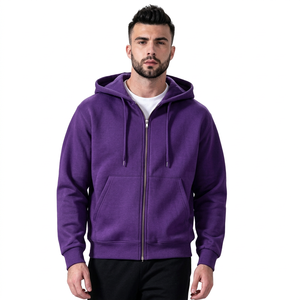 Sweat-shirt à capuche zippé marron pour homme, coupe classique, tricoté, décontracté, couleur unie, automne - Product Image 2