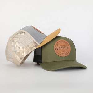 Diseño de alta calidad Gorras de 6 paneles al por mayor gorra de camionero de moda personalizada parche de cuero Logo gris algodón deporte clásico sombrero de malla - Product Image 1