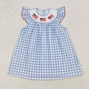 Vestidos hasta la rodilla para el 4 de julio para niñas, vestidos de manga corta con banderas, estrellas y lazos para bebés - Product Image 5