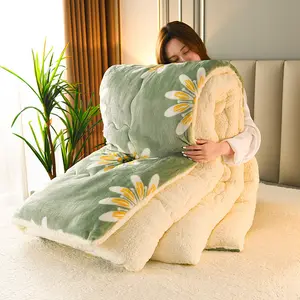 Customized Thickened Warm Lamb Fleece Quilt Soft Chemical Fiber Comforter Size Bedding Set Luxury Bed Sheets