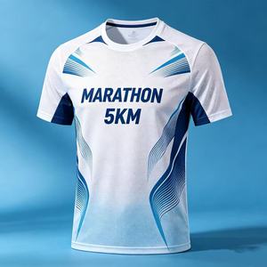 T-shirts de course personnalisés 100 % polyester à séchage rapide pour événements de marathon, imprimés par transfert thermique, tricotés unis, vierges, pour publicité - Product Image 1