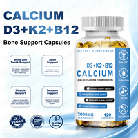 Capsules molles de Calcium D3 K2 B12, 60 unités, 2000 mg par portion, avec Glucosamine Chondroïtine pour soutenir les os, les dents, les articulations, le système immunitaire et les nerfs