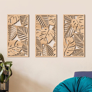 Peinture décorative en bois sculptée en 3D de style bohème avec des plantes abstraites ajourées, une décoration murale haut de gamme. - Product Image 1