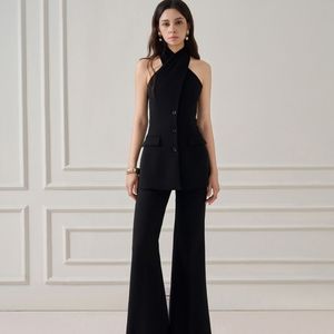 Blazers de luxe pour femmes DARA TWISTED HALTERNECK TOP sans manches rayonne Spandex tissu tissé mode vêtements pour femmes - Product Image 5