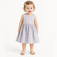 Nouvelle Arrivée Robe Sans Manches Imprimée Vintage pour Enfants, Col Rond, Taille Froncée, Robe Décontractée Coupe Évasée pour Filles pour les Vacances d'Été DOM
