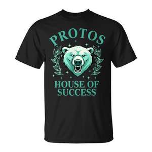 Camiseta Protos House Of Success con diseño de espíritu escolar, cuello redondo negro - Product Image 1