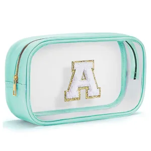 Sac de rangement pour maquillage de grande capacité, transparent et coloré, avec monogramme, broderie tendance, pochette cosmétique imperméable en PVC - Product Image 5