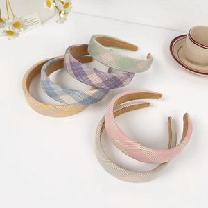 Summer Solid Color Fresh Checked Fabric <strong>Headband</strong> Wide Edge Simple Sweet Hair Accessories Face Pressure Hair Temperament <strong>Headband</strong> - Product Image 4