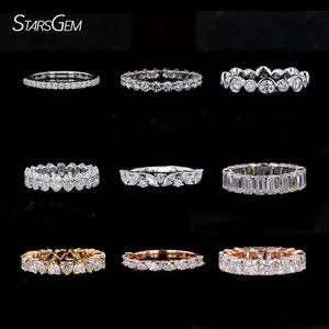 Starsgem Custom Pure Diamond Tennis Eternity Jewelry Band moissanite S925 10K 14K soild Gold wedding bands rings