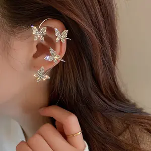 HOVANCI Korean Fairy Exaggerated Big New Design Gold Earrings Clip Ladies Zirconia Butterfly Earring Cuff