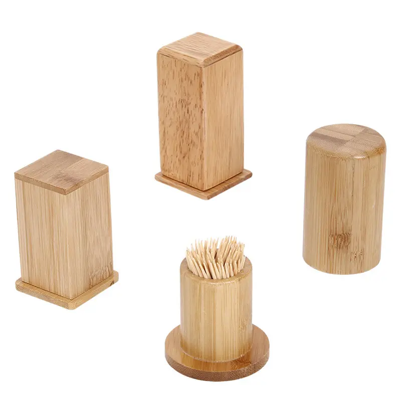 Yuvarlak kare taşınabilir kürdan bambu ve ahşap kürdan tutucu masa depolama aracı olabilir