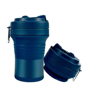 Tasse pliante réutilisable écologique portable personnalisée Tasse d'eau potable pliable en silicone Tasse à café avec couvercle et mousqueton