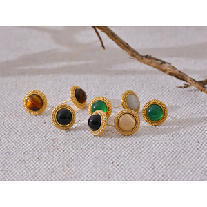 JINYOU 2881 exquisita piedra Natural de acero inoxidable redondo pequeños pendientes de tuerca impermeable de moda de alta calidad joyería diaria Bijou - Product Image 2