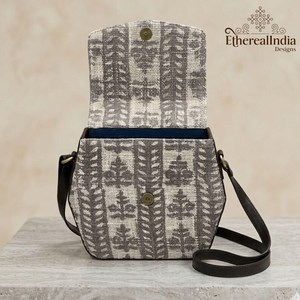 Cotton Rug Crossbody <b>Bag</b> with Leather Strap Hand Block Print Ragzine Cotton Lining <b>Boho</b> Shoulder <b>Bag</b> for Women - Product Image 5