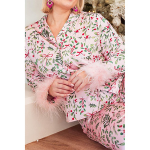 طقم نسائي صيفي من قطعتين مزين بريش الكريسماس متناسقة للفتيات - Product Image 3