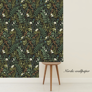 Papel Tapiz Autoadhesivo Removible de Vinilo con Diseño Personalizado de Helechos del Bosque, Calcomanía Botánica Oscura para Pared Decorativa y Renovación de Muebles - Product Image 4