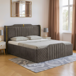 Modern Upholstered Velvet <b>Bed</b> Frame <b>Queen</b> Size Soft <b>Bed</b> <b>with</b> Quilted Headboard and Footboard - Product Image 1