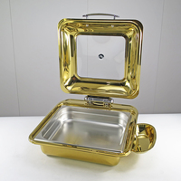 Réchaud de buffet professionnel en acier inoxydable avec fenêtre, chauffe-plats de luxe carré à couvercle hydraulique relevable
