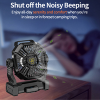 Ventilateur de table de bureau avec batterie au lithium 10000 mAh, ventilateur de camping extérieur, lumière LED, rechargeable par USB, ventilateur portable pour le camping en plein air