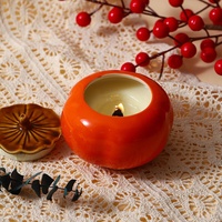 Bougie d'aromathérapie de luxe en cire de soja, parfum créatif kaki, fruit réaliste, en céramique, sans fumée, avec mèche en bois, en forme de boîte à thé