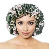 Amazon hot sell oversize flower digital printing women hair beauty sleep silk hat Africa Ankara custom satin bonnets