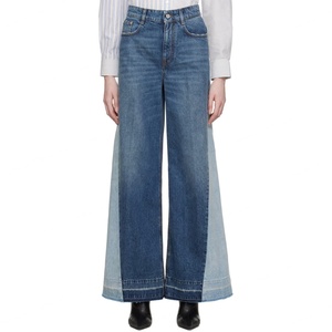 <b>Flared</b> Denim <b>Jeans</b> for Women High Waist Bell Bottom Blue <b>Jeans</b> Paneled Color Block Contrast Wide Leg Baggy Denim <b>Jeans</b> - Product Image 2
