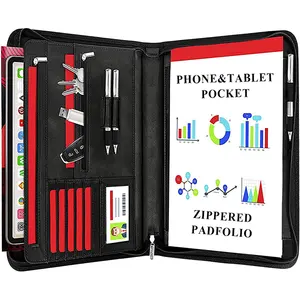 Padfolio Portfolio PU Leather Multifunctional Business Portfolio With Zipper Folder Resume Organizer