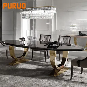 PURUO nordic turkish space saving luxurious artificial marble stainless steel dining table base