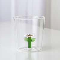 Tasse à café et à boisson en verre épais, écologique, résistante à la chaleur, design moderne tridimensionnel mignon et simple, avec poignée, pour usage au bureau