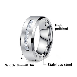 แหวนไทเทเนียมเหล็กฝังเพชร 9 เม็ด กว้าง 8 มม. ดีไซน์ใหม่จากโรงงาน (OEM) สไตล์กลางๆ สำหรับคู่รัก วัสดุรักษาสิ่งแวดล้อม - Product Image 5