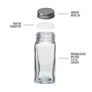 Étiquettes transparentes Pour tableau noir, bouteilles à épices carrées de 4oz, pots à épices en verre avec couvercles en métal argenté, tamis - Product Image 6