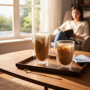 Taza de Agua de Vidrio Borosilicato de Doble Capa de Alta Calidad, 250ml 350ml 450ml, con Tapa de Bambú para Café, Leche, Té - Product Image 1