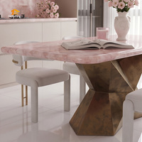 Table à manger de luxe en pierre de quartz rose naturelle, pierre précieuse de guérison
