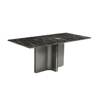 Table à manger rectangulaire de luxe moderne en marbre noir et argent naturel, base en bronze brossé, 8 places, idéale pour appartement