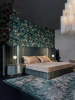 Cadre de lit King Size doux avec tête de lit haute, design italien, ensemble de chambre à coucher de luxe, tissu nubuck moderne, meubles en bois massif