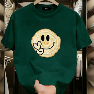 T-shirt da <span class=keywords><strong>uomo</strong></span> Hip Hop Creative Tree Ring Smiley con grafica del simbolo della pace, in cotone, a maniche corte, stile streetwear - Product Image 3