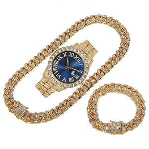 Reloj de Cuarzo Unisex Barato con Incrustaciones de Diamantes de Imitación, Cadena de Pulsera Estilo Miami Cuban de 13 mm, Esfera de 40 mm - Product Image 2